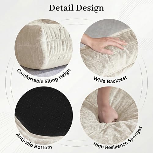 Image of Bean Bag Chair, 3 Seater Fireside Chair, Giant Bean Bag Chairs for Adults, Lazy Large Floor Bean Bag Sofa for Living Room, Bedroom, Dorm, Office(Beige)
