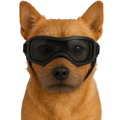 Fohuanky Hundebrille für kleine und mittelgroße Rassen, verstellbare Haustier-Sonnenbrille mit UV-Schutz, Hundebrille für Reisen, Wandern, Outdoor-Spaß (Schwarz, S)