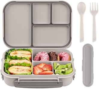 Lunch Box Kids,Bento Box Adult,Leakproof Lunch Containers for Adults/Kids/Toddler,1200ML-4 Compartments bento Lunch box with Utensil,Microwave & Dishwasher & Freezer Safe (White)