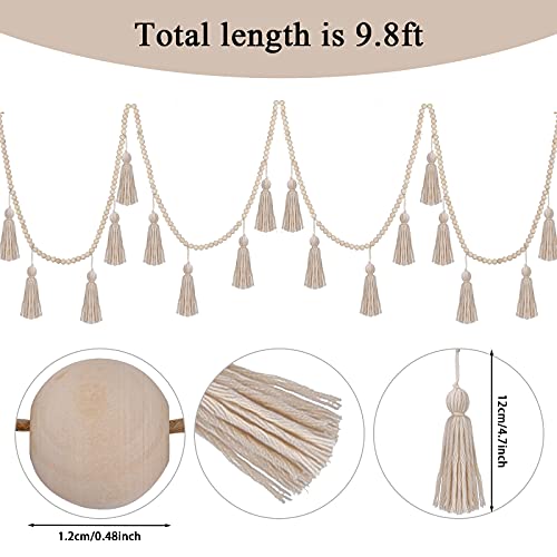 Janinka Boho Tassel Garland Decor Wooden Bead Garlands 9.8ft Wood Beads Banner with Tassels Boho Wall Hanging Macrame Banner Farmhouse Home Decor Rustic Country Holiday Decoration(Classic Color)