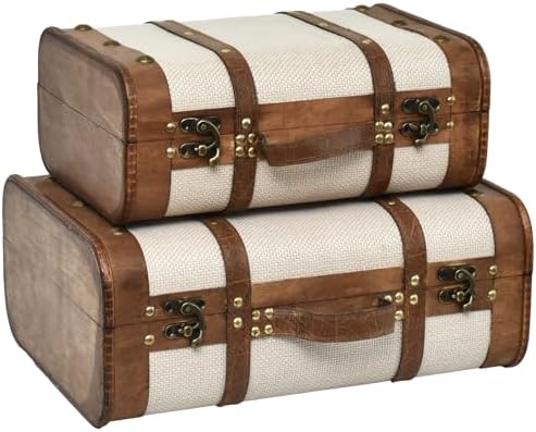 Wooden Vintage Suitcases Set - 2 Sizes, Antique Decorative Storag...