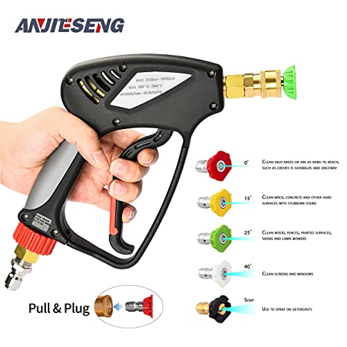 ANJIESENG Universal Pressure Washer Nozzles, 1/4-Inch Quick Connect, Hot?85°?- or Cold-Water Use, power washer tips Set of 5 pcs (4.5 Orifice)