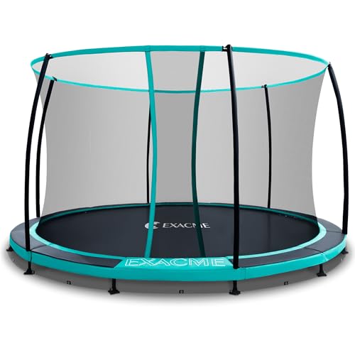ExacMe No-Gap In-Ground Trampoline for Kids, 14 12 10 8FT with Safety Enclosure Net, Round Outdoor...
