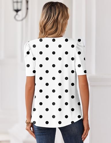 Image of Zeagoo Women Blouses Puff Short Sleeve Tops V Neck Dressy Casual Spring Shirts Boho Floral Cute Clothes 2026