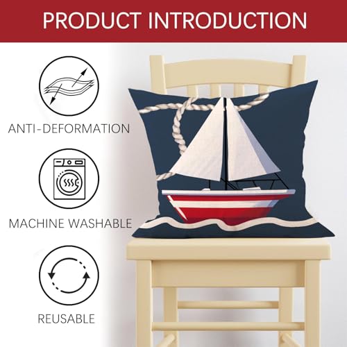 Fjfz Nautical Anchor Decorative Throw Pillow Covers 18 x 18 Set of 4 by Fjfz - Used condition - Image 3