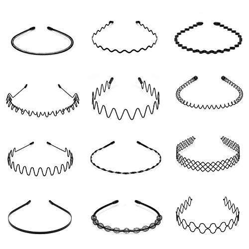 Hedume 12 Pack Unisex Wavy Headband, Metal Spring Wavy Hairband Hair Hoop, Simple Fashionable Headband Headwear Accessories for Women and Men
