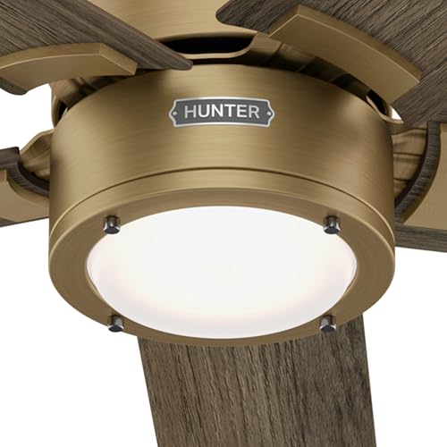 Image of Hunter 52 Inch Indoor Ceiling Fan with LED Light and Remote Control - Gold Modern Ceiling Fan, 5 Blades and 6 Speed WhisperWind Motor, For Bedroom, Living Room or Kitchen, ENERGY STAR - Erling, 52849