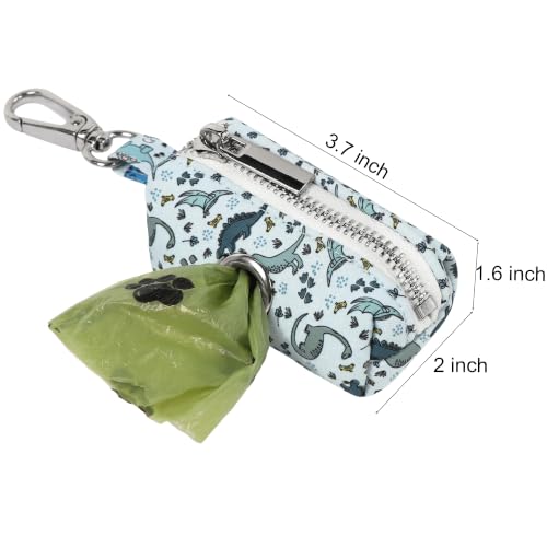 Image of ARING PET Dinosaur Dog Poop Bag Holder, Cotton Puppy Blue Dino Waste Bag Dispenser Attach to Any Leashes, Portable Washable Pet Waste Pouch Holder with Two Rolls of Bags