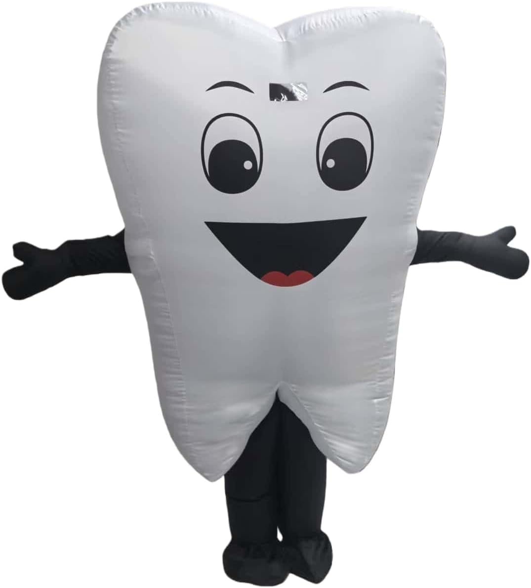 Inflatable Tooth Mascot Costume, Adult Size, White and Black, Unisex
