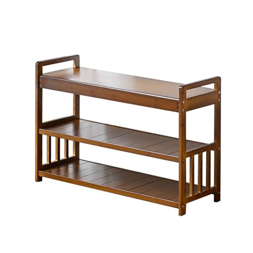 Banc porte-chaussures bambou gain de place meuble de rangement d'entrée compact 2 niveaux - 2