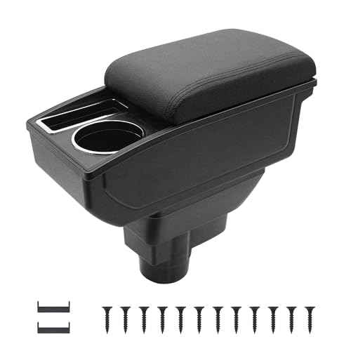 KAERGK Auto Armlehnen für Opel Corsa D 2006-2014 Mittelkonsolen für Kfz Doppelter Stauraum mit Getränkehalter Einfache Montage Bequemes und strapazierfähiges Leder Schwarz (Schwarze Linie)