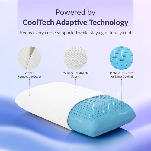 Image of SleepyHug OrthoCurve Plus Memory Foam Pillow | Soft Contouring Orthopedic Support for Neck & Spine | High-Density Pressure-Relief Foam | Breathable Soft Cover | 60x40x10 cm | White (Pack of 2)