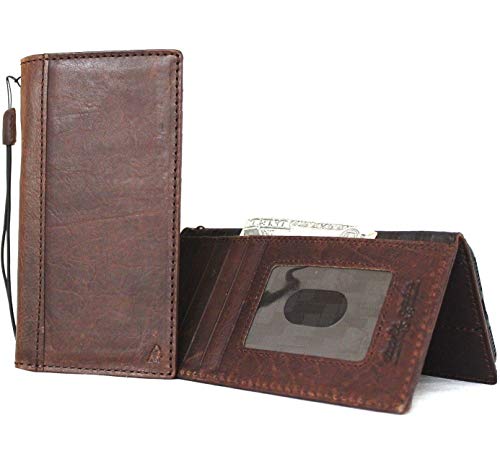 Genuine Classic Natural Leather Case for Apple iPhone 8 Plus Book Wallet Thin Cover Handmade Retro Luxury Cards Slots Slim Brown Daviscase