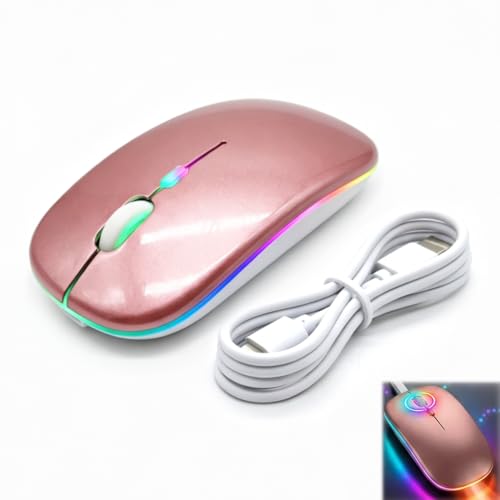sumue Wireless Bluetooth Mouse for iPad/Macbook Pro/Air/Mac Rechargeable Portable 5.2+USB A Dual Mode Silent Mice LED Slim Optical Mouse for PC Computer Laptop Desktop (Pink)