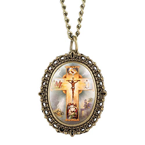 The Cross of Personality Pocket Watch for Men, Oval Pocket Watches for Teens, Vintage Bronze Watch Pocket for Male Xmas Gift JLYSHOP