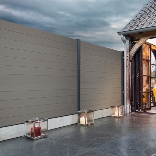 Gardenode Easy Clôture Kit clôture Composite et Aluminium à sceller H 1m80 L 9m Gris Quartz avec Renforts Acier - Palissade - Brise Vue
