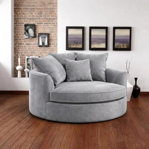 Image of SOFALIZE - Modern Barrel Accent with Pillows Round Sofa Modern Combines Contemporary Design Oversize Arm Chair Cozy Club Chair for Bedroom, Living Room, Lounge, Hotel & Office Hallways Sofa (Grey)