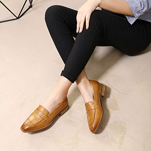 Image of Mona flying Womens Leather Square Toe Penny Loafer Slip on Flat Office Shoe