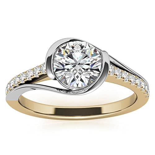 Moissanite Wedding Anniversary Engagement Ring for Women 1.0 CT Round Cut, Modern Style Bypass 925 Sterling Silver-G5