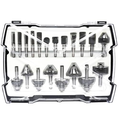 AKYLIN 20 Pièces Fraises à Tige de 6 mm, Pour Bois et Défonceuse, avec Boîtier de Rangement, Pour la Finition du Bois Divers