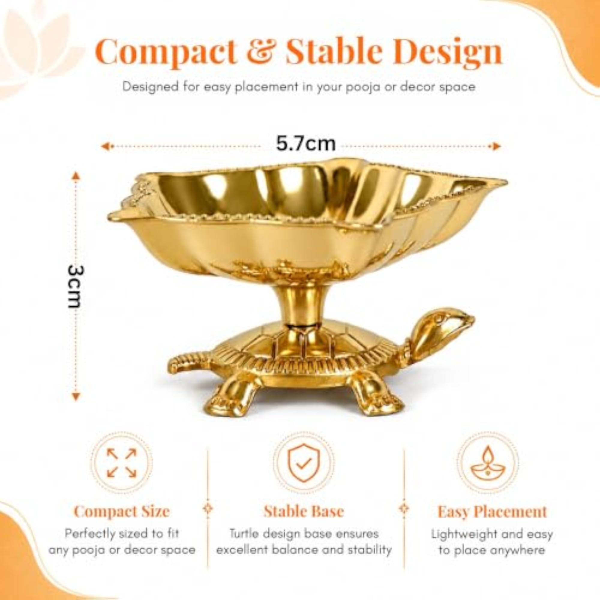 Brass Pancharti Diya on Turtle Base