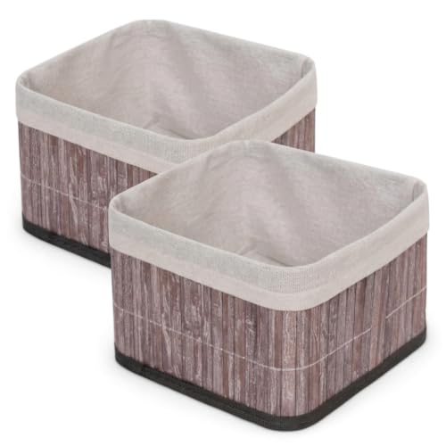 Düzenleyici; Bambu Çok Amaçlı Saklama Kutusu Kare Organizer, Dekoratif Bambu Düzenleyici Gri (20x20x13 cm) (2 Adet)