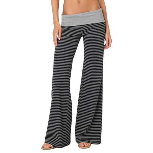 Image of Lounge Yoga Pants for Women Fold Over Low Waist Wide Leg Bell Bottoms | Y2K Foldover Pants, Flare Leggings, Low Rise Yoga Sweatpants