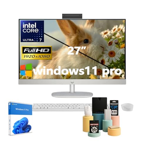 Image of HP Touchscreen All-in-One Desktop Computer, 27 inch FHD IPS Display(1920 x 1080), Intel 12-core Ultra 7 155U (Up to 4.8 GHz), Windows 11 Pro, w /Accessories, Wi-Fi 6, Intel Graphics,64 GB DDR5, 2 TB SSD