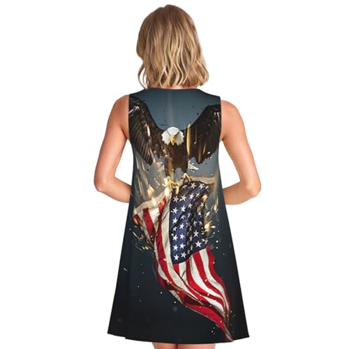 Robe d'été sans manches motif aigle imprimé coupe ample décontractée