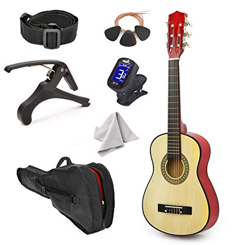 Left Handed Natural Wood Guitar with Case and Accessories for Boys Girls Teens Beginner 38" (Natural)