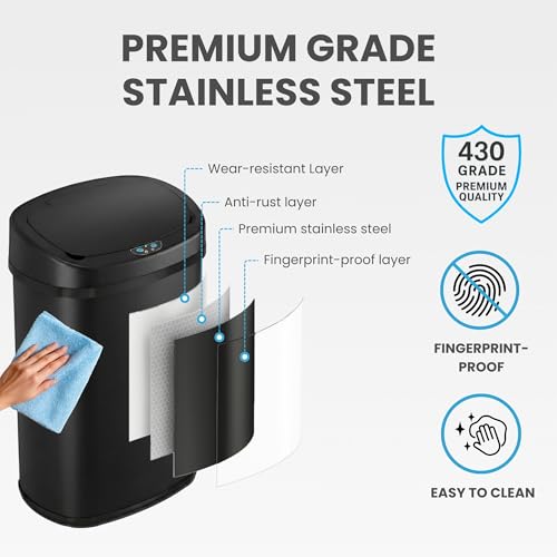 Image of iTouchless Patented 13 Gal Motion Sensor Trash Can with Lid | Odor Filter