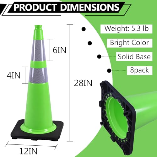 Image of BESEA 6 Pack 28 Inch Green Traffic Cones with Wide Weighted Base