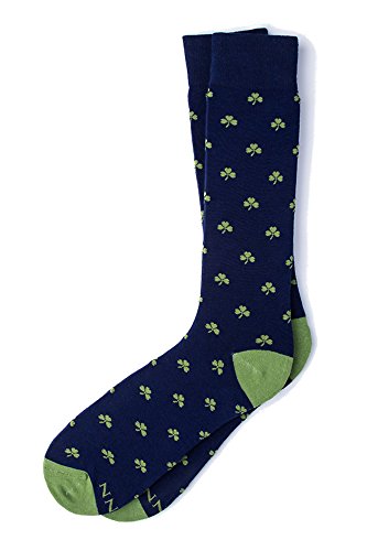 Mens Hipster Designer My Lucky Shamrock Funky Novelty Crew Dress Socks (Navy Blue)