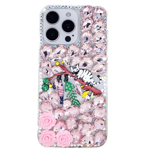 Ymyhyuxi Fundas para Samsung Galaxy A70 con diamantes de imitación 3D de lujo brillantes con diamantes de imitación de gatos y peces (rosa)