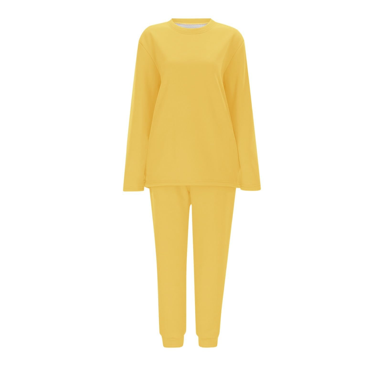 Conjunto de Pijama de Sudadera y Pantalones con Forro para Mujer para Calidez Invernal con Traje de Felpa Tops cómodos y Holgados Ropa de Estar por casa cálida de Invierno para Mujer