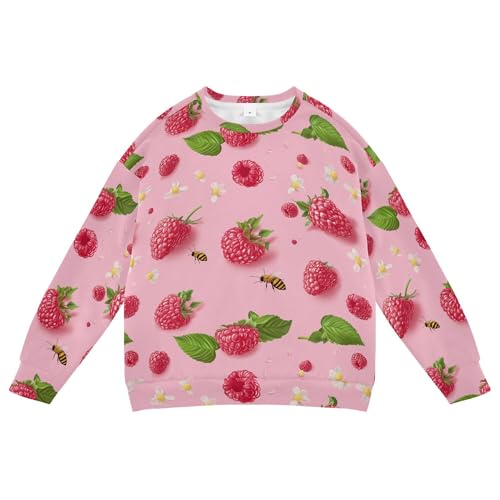 JUNZAN Fresh Raspberries Fruit Pink Big Boys Hoodie Sweatshirt Fleece Sweatshirts for Boys Camping 4T