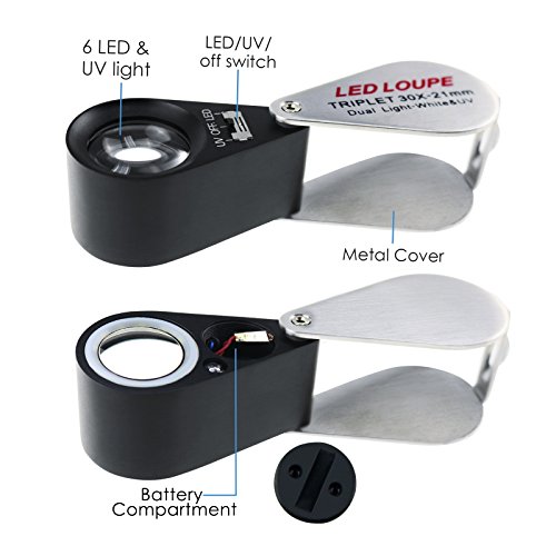 30X Magnifier Loupe Jewelry Jewelers Foldable Pocket Illuminated Magnifying Tool 21Mm U V And Led Light For Eye Rocks Stamps Coins Watches Hobbies Antiques Gems #TOP3