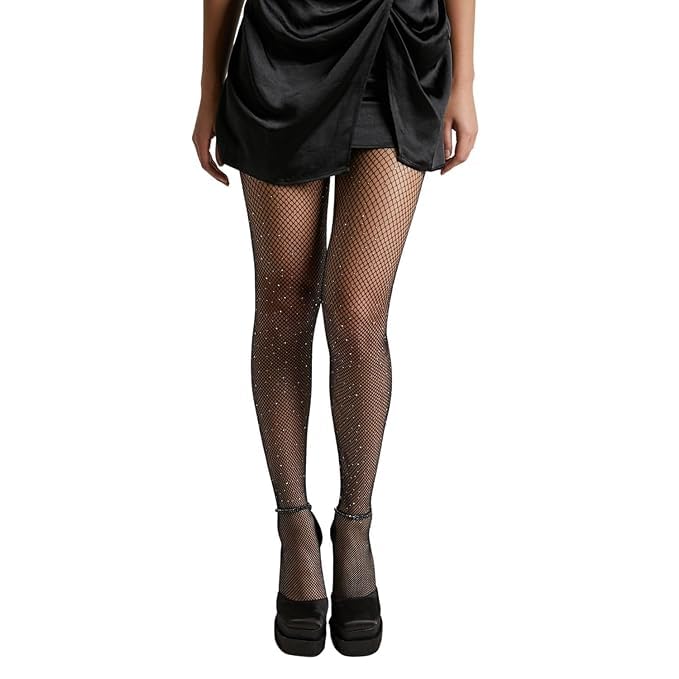 Sexy Sparkly Fishnets Stockings Jeweled High Waist Fishnet Tights for Women Rhinestone Party Pantyhose