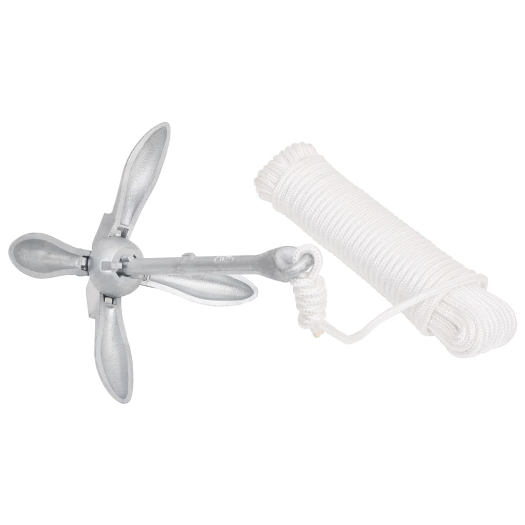 vidaXL Ancre Pliable avec Corde argenté 2,5 kg Fer malléable, Ancre, Ancre de Bateau, Ancre de grappin, Ancre de grappin d'ancrage