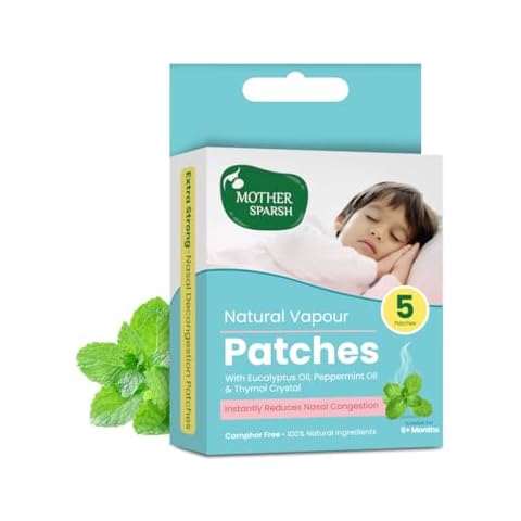 Mother Sparsh Natural Vapour Patches For Kids With Eucalyptus Oil, Peppermint Oil & Thymol Crystal (Camphor Free) | Quick Relief from Runny Nose & Nasal Congestion | Lasts Upto 8 Hrs-(Pack of 5) Cover