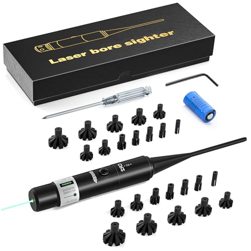 Geyet Laser Bore Sight Kit for .177 to 12GA Caliber Rifle Scope Handgun, Upgraded Green Laser BoreSighter Kit for Hunting, Universal Bore sighter with Button Switch for Multiple Caliber
