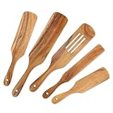 Wooden Cooking Utensils, Wooden Spatulas Set As Seen On TV, AOOSY 5 Pcs Natural Acacia Wood Spurtle Kitchen Tools Utensil Set Heat Resistant Non Stick Wood Cookware, Slotted Spatula for Stirring