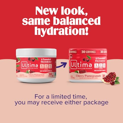 Image of Ultima Replenisher Daily Electrolyte Powder Drink Mix - Sugar Free - Cherry Pomegranate, 30 Servings - Hydration Powder with 6 Electrolytes and Trace Minerals - Keto Friendly, Vegan, Non-GMO