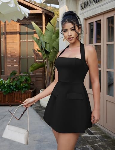 YMDUCH Women's Sexy Sleeveless Halter Neck Backless Cocktail Party A-Line Mini Dress4