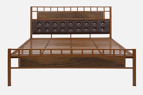 Image of Orvo Metal King Size Bed Without Storage | Wrought Iron Double Bed with Headboard & Footboard | Sturdy Powder Coated Platform Bed King Size Cot for Bedroom LivingRoom Brown (75x72)
