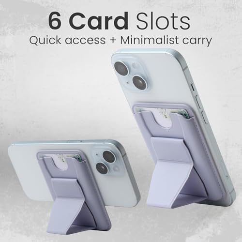 Image of Stealodeal MagSafe Magnetic Card Holder with Stand for iPhone | 2-in-1 Wallet & Mobile Stand | Strong Magnetic Grip | Ultra-Slim PU Leather Finish | Secure Card Storage (Color-Light Purple)