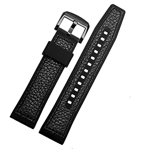 Bracelet montre 22mm cuir véritable et silicone noir élégant pour SRPD76K1