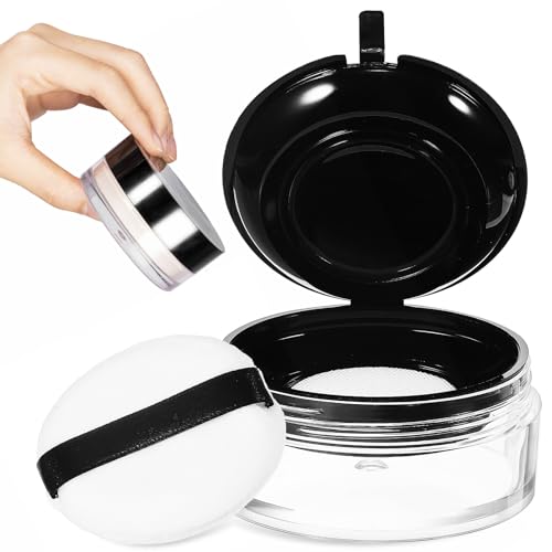 Abaodam Caja para Polvos Sueltos Redonda 15 G, Contenedor Portátil Compacto para Maquillaje de Viaje, Aplicador de Esponja, Estuche Vacío para Polvos Corporales, Accesorio Práctico