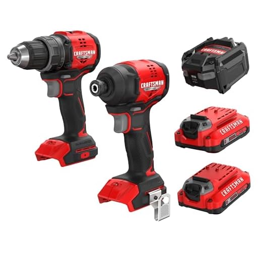 CRAFTSMAN V20 Brushless RP Drill Driver and Impact Driver Compact 2 Tool Combo Kit With 2 x 2ah Battery and Charger, 1900 RPM Power Drill, 2100 Torque Cordless Impact (CMCK1411D2)