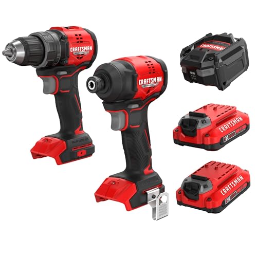 CRAFTSMAN V20 Brushless RP Drill Driver and Impact Driver Compact 2 Tool Combo Kit With 2 x 2ah Battery and Charger 1900 RPM Power Drill 2100 Torque Cordless Impact (CMCK1411D2)
